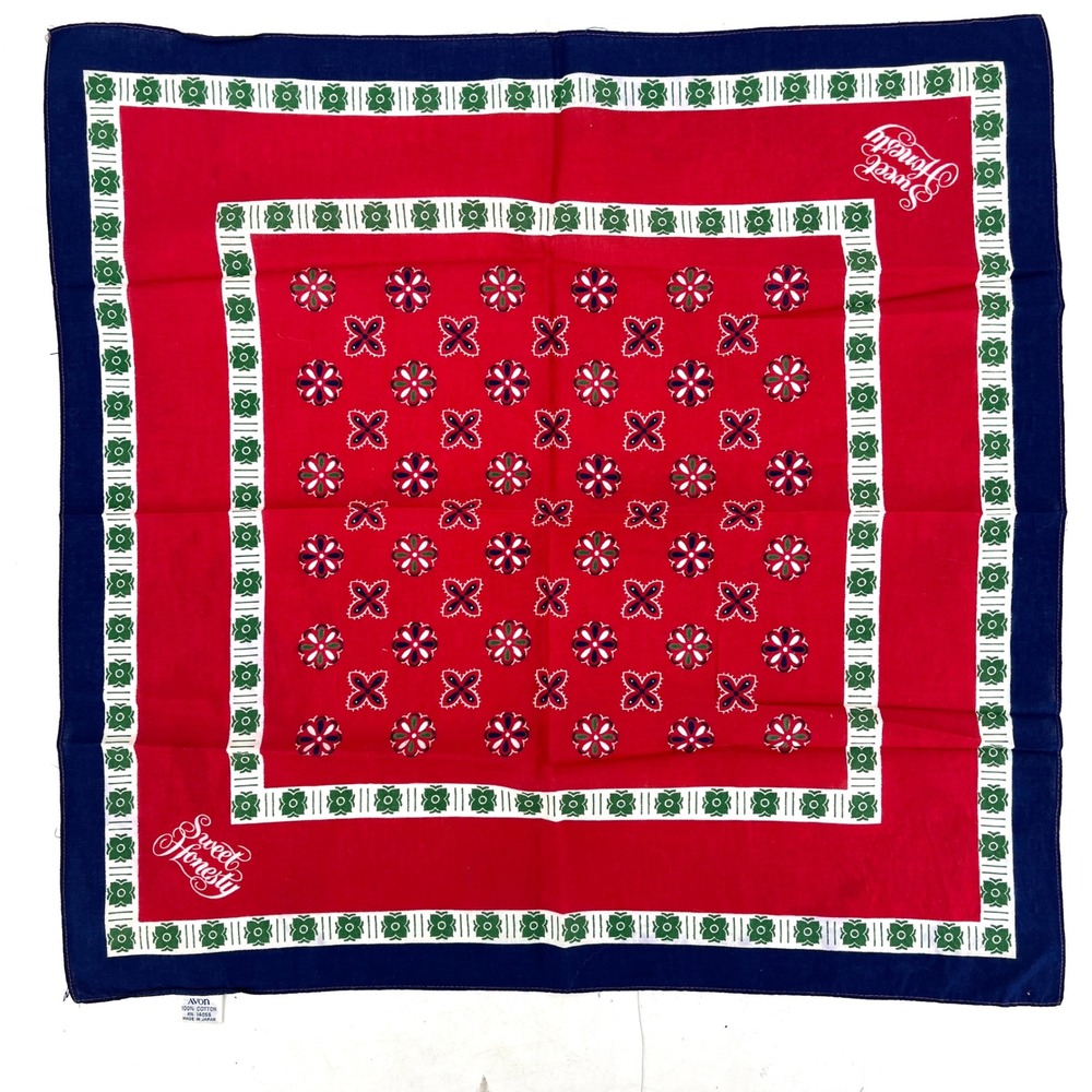 Avon Sweet Honesty Bandana Scarf Red Blue Green Floral‎ 100% Cotton